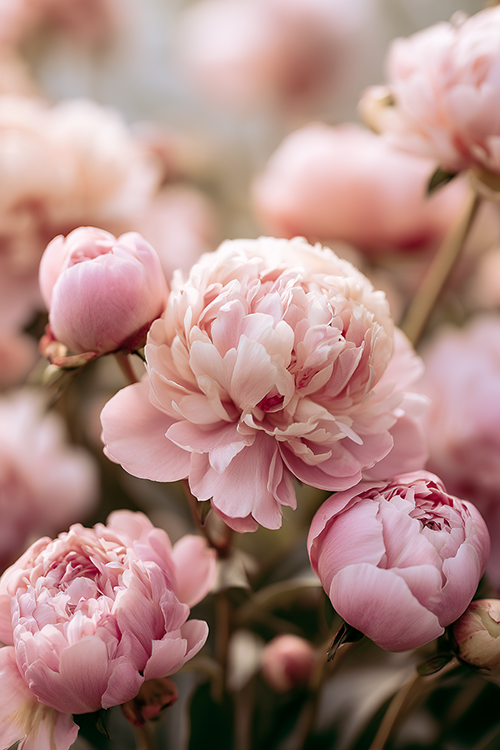 Blush pink peonies surrounded by fresh greenery creating a romantic spring color palette. 