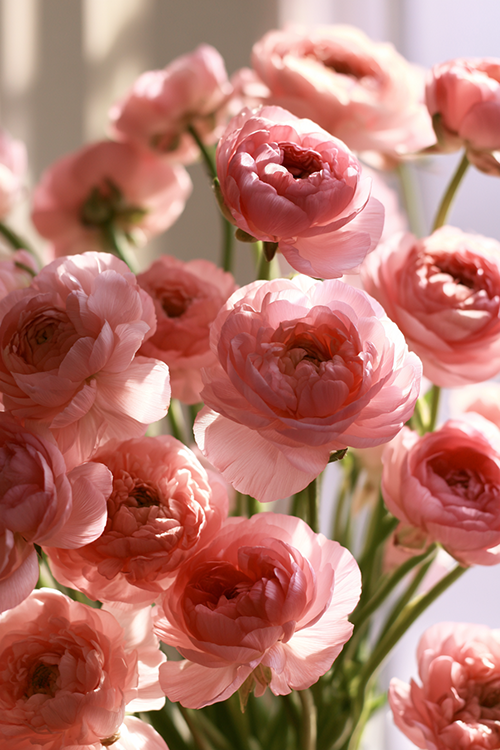 Blush pink ranunculus flowers displaying harmonious pastel tones inspired by spring gardens and seasonal color 